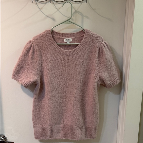 CeCe Sweaters - CeCe Dusty Rose Puff-Sleeve Crew Neck Sweater